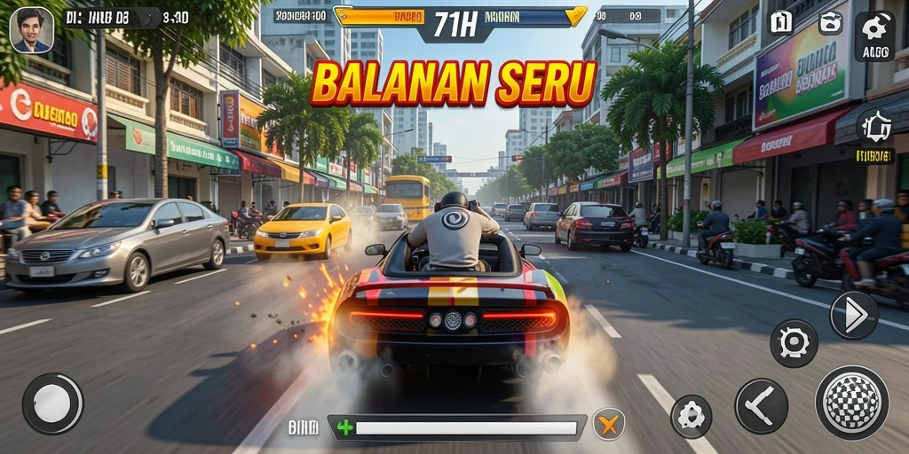 Tampilan gameplay seru balapan di jalanan yang menantang.