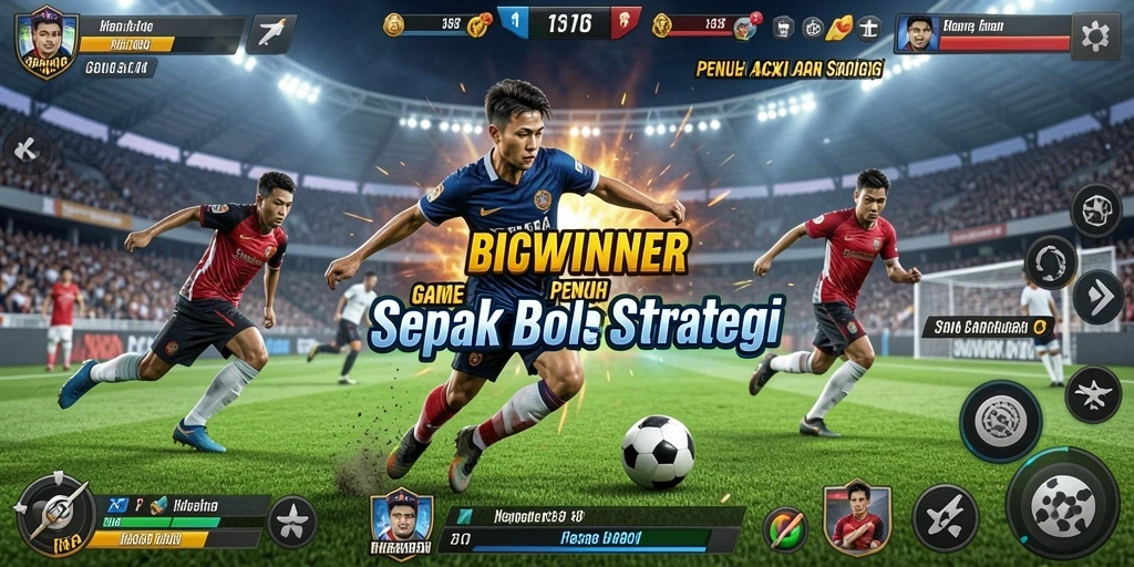 Tampilan gameplay seru dari BIGWINNER dengan aksi sepak bola nyata.