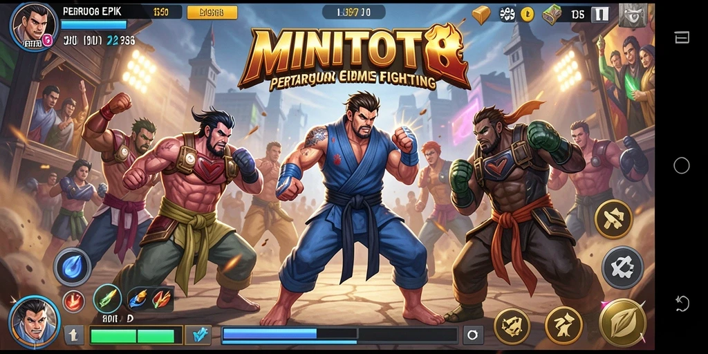 Screenshot gameplay MINITOTO menampilkan pertarungan sengit dan karakter unik.