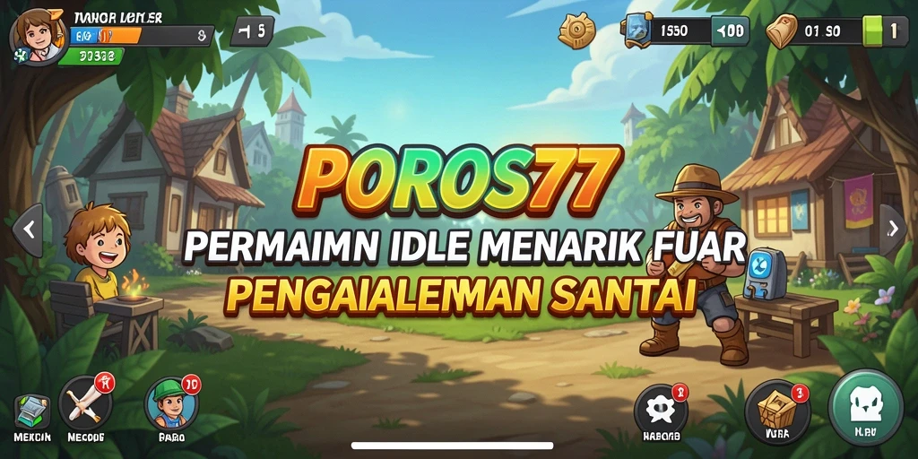Tampilan gameplay POROS77 saat mengembangkan kerajaan dalam mode Idle.