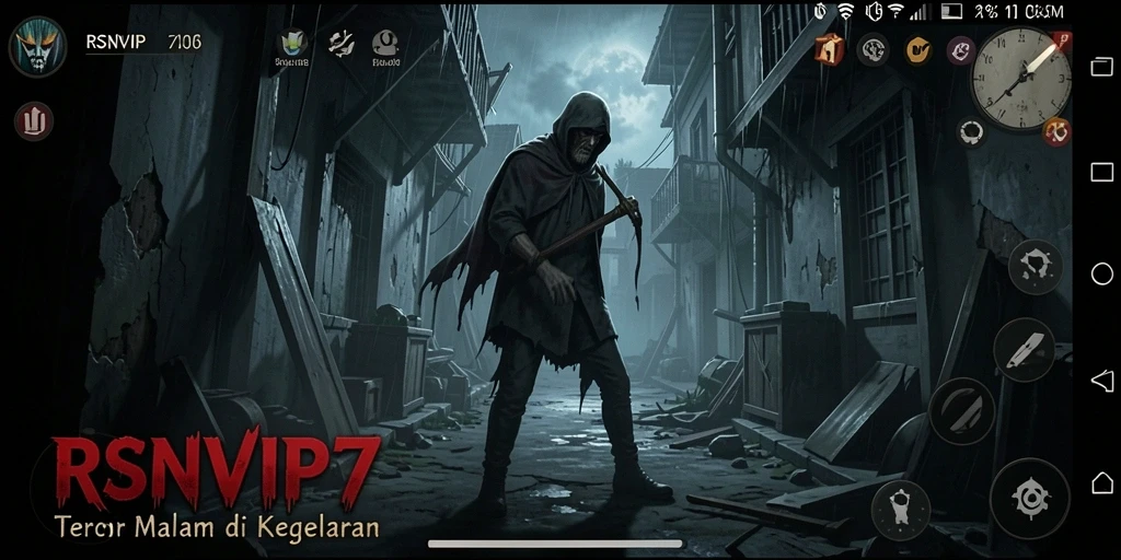 Screenshot RSNVIP7 menampilkan momen menegangkan saat menghadapi hantu.