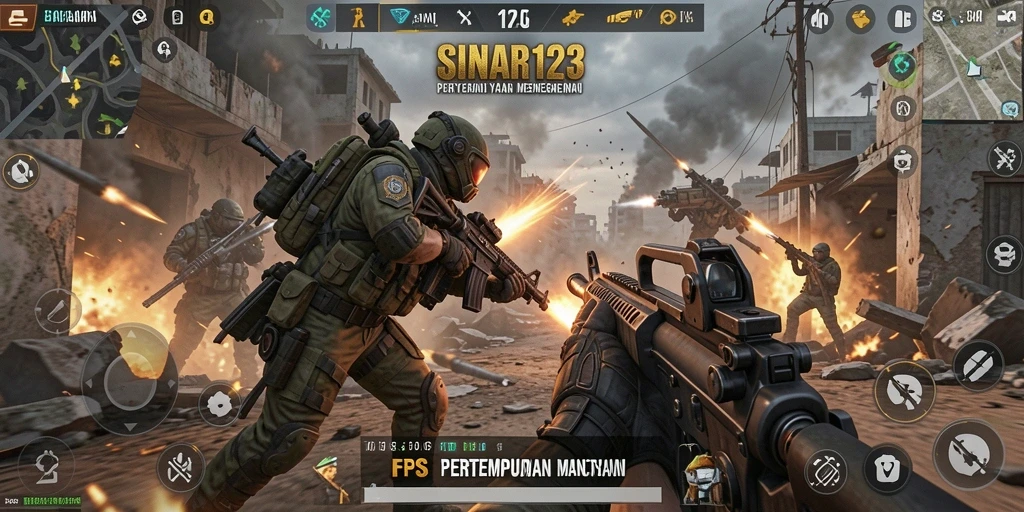 Gameplay menegangkan di dalam pertempuran FPS.